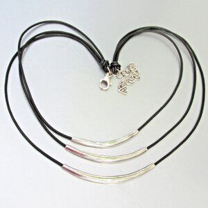 Retired SILPADA Sterling Silver Tubes 3 Strands Black Leather Cord Necklace N157